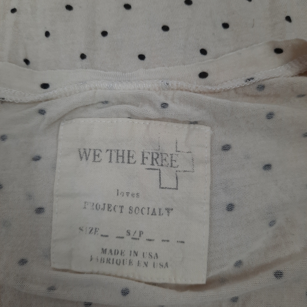 We‎ The Free Tunic Tee-Shirt Cream with Navy Polka Dots Size Small Women's - Picture 5 of 6